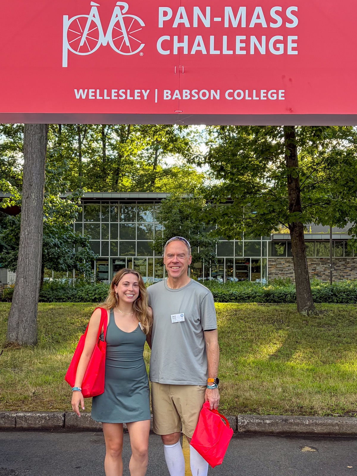At the Pan-Mass Challenge Wellesley / Babson College start banner